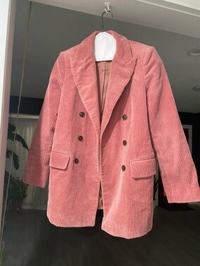 Mango Rose Pink Corduroy Double-Breasted Blazer